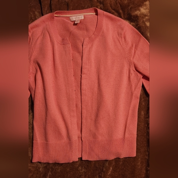 Lilly Pulitzer Medium Pink Cotton Knit 3/4 Sleeve Cardigan - Picture 7 of 9